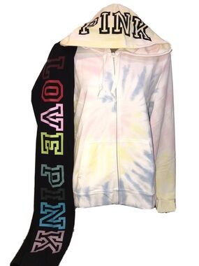 Victoria Secret Pink Rainbow Full Zip Hoodie Leggings Set XL